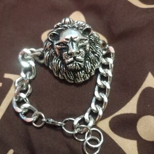 Silver Lion Leo Head Chain Bracelet